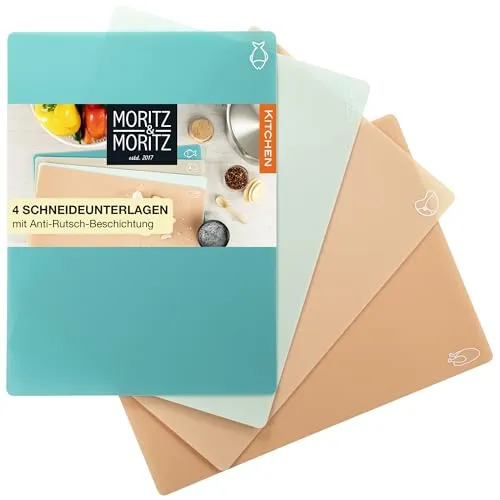 Moritz & Moritz 4x Schneidematte Küche - 28 x 38 cm - Schneideunterlage Küche für schnelles Arbeiten - Schneidebrett Kunststoff Flexibel