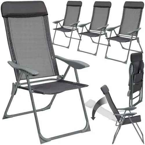 tectake Gartenstuhl 4er Set - Klappbare Gartenstühle in Anthrazit - Stühle, 4er Set, klappbar und aus pflegeleichtem, robustem Material für eine lange Lebensdauer im Garten oder auf der Terrasse.