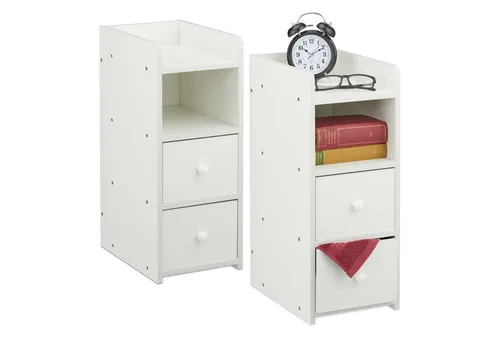Nachttisch Nachtkästchen 2er Pack - Schlankes Design mit 2 Schubladen, ideal für kleine Räume. Perfekt als Bettkommode in Weiß, bietet praktischen Stauraum und modernen Stil.
