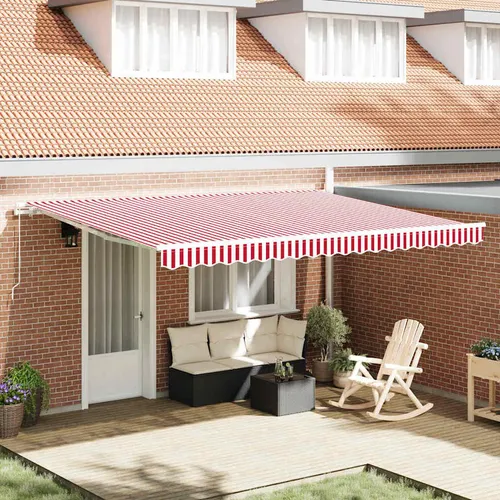 vidaXL Einziehbare Markise Rot, Weiß 450 × 300 cm - Moderne Markise für Garten und Terrasse mit UV-Schutz und wasserabweisendem Stoff. Bietet großzügigen Schatten für entspannte Sommertage.