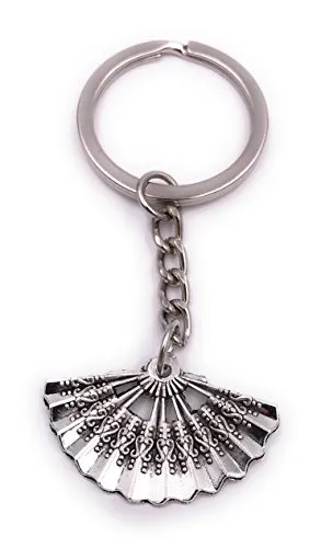 H-Customs Fächer Wedel Schlüsselanhänger Anhänger Silber aus Metall