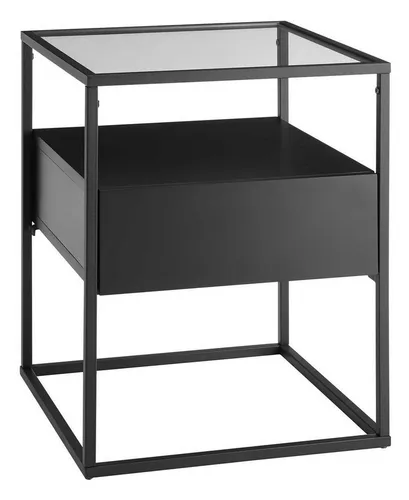 MCA furniture Beistelltisch EVORA, Klarglas, Schwarz - Ablagetisch mit elegantem Metallgestell und praktischer Schublade, ideal für stilvolle Akzente im Wohnraum.