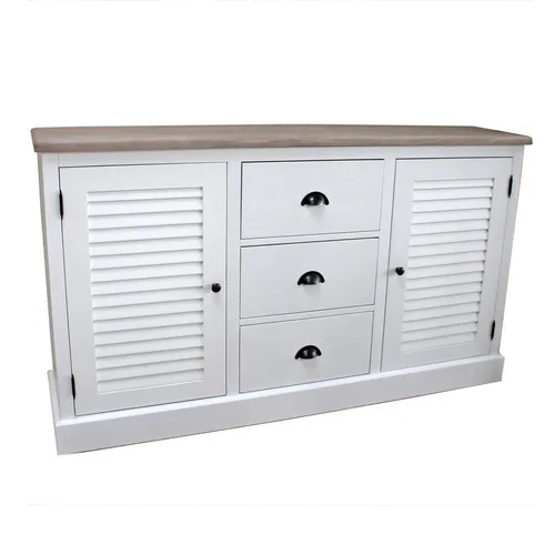 Kommode Massivholz Sideboard Anrichte mit Lamellentüren weiß hellgrau