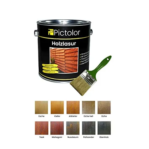 Pictolor Holzlasur 2,5 Liter Eiche hell + Lasurpinsel 70mm