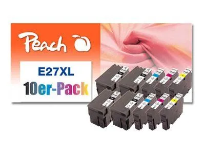 Peach Combi-Pack E27XL - 10er-Pack Tintenpatronen - Wiederaufbereitete Druckerpatronen in Schwarz, Gelb, Cyan und Magenta, kompatibel mit Epson-Druckern – ideal für kosteneffizientes Drucken.