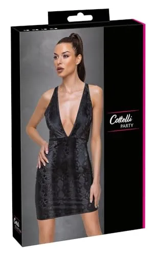Cottelli Party Kleid, Schwarz, S - Stylisches Partykleid mit Schlangenledermuster, tiefen Ausschnitten und dehnbarem Stoff für perfekten Sitz – ideal für unvergessliche Nächte!