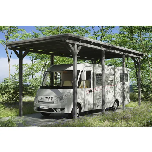 Skan Holz Carport Emsland 404 cm x 846 cm Schiefergrau - Hochwertiger Einzelcarport aus lasiertem Leimholz in Schiefergrau, bietet optimale Stabilität und Schutz vor Witterungseinflüssen, ideal für Ihr Fahrzeug.