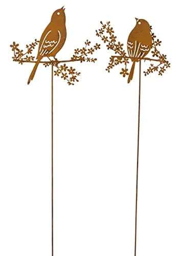 Gehlmann dekorativer Gartenstecker Dekostecker Beetstecker Silhouette Vogel auf AST Metall braun rostig im 2-er Set