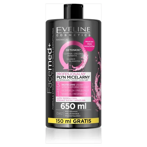 Eveline Cosmetics FaceMed+ reinigendes Mizellenwasser zum Abschminken mit entschlackendem Effekt 650 ml