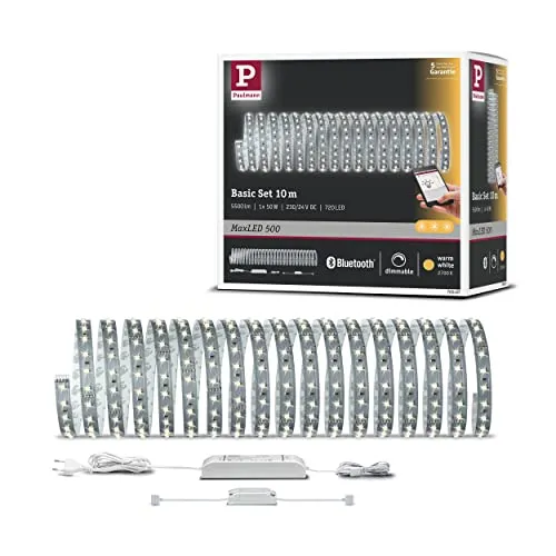 Paulmann 70907 SmartHome MaxLED 500 LED Strip Basisset - LED Streifen mit 10 m Länge, selbstklebend und flexibel, ideal für kreative Lichtgestaltungen in jedem Raum.