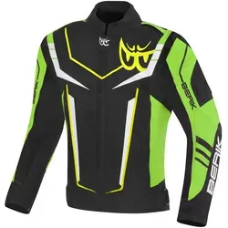 Berik Radic Evo Plus Motorradjacke Größe 54 - Wasserdichte Motorrad Textiljacke in schwarz-grün-gelb, mit atmungsaktivem Innenfutter und praktischen Reißverschluss-Taschen für zusätzlichen Komfort.