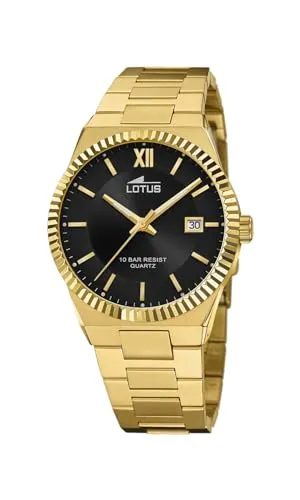 Lotus Herren Analog Uhr Edelstahl 316L Gold - Quarz - 10 ATM wasserdicht - Elegante Herren Analog Uhr aus 316L Edelstahl mit Quarzwerk. Hochfestes Mineralglas und 10 ATM wasserdicht – ideal für Alltag und besondere Anlässe. Ein zeitloses Accessoire mit Stil und Persönlichkeit.