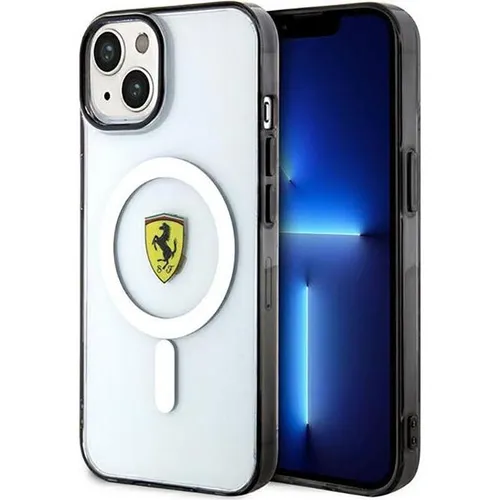FERRARI HARDCASE CASE FÜR IPHONE 14 15 13 6.1 - TPU Schutzhülle, transparent und kompatibel mit MagSafe für optimalen Schutz und kabelloses Laden.