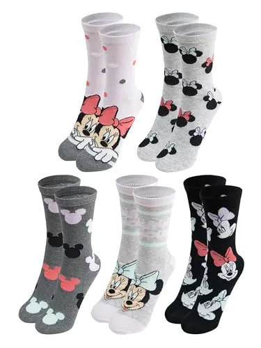 United Labels 5 Paar Disney Minnie Mouse Socken für Damen, schwarz grau, 38-43, Damensocken, Frauen Strümpfe
