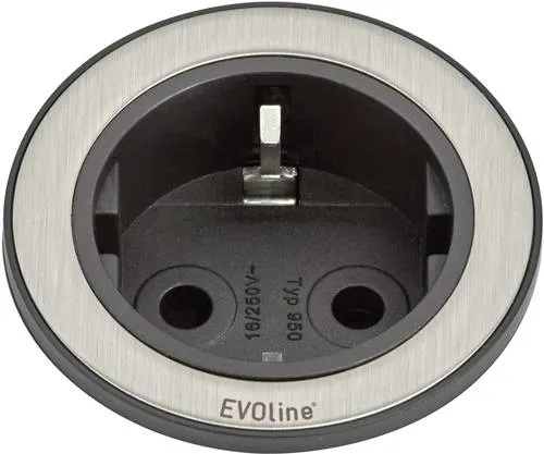 EVOline Einbau-Steckdosenleiste 1fach Edelstahl, Schwarz - Steckdosen & Zubehör – Hochwertige, elegante Einbau-Steckdosenleiste in Edelstahl, ideal für eine saubere und moderne Tisch- oder Wandmontage.