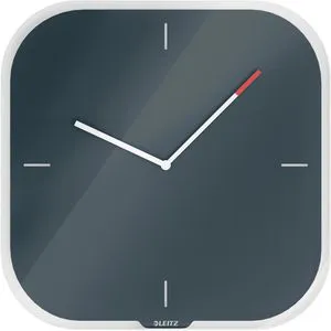 Leitz Wanduhr mit Glasoberfläche Samtgrau - Elegante Wanduhr mit geräuschlosem Quarzuhrwerk, ideal für ein störungsfreies Arbeitsumfeld. Mit abwischbarem Zifferblatt zur individuellen Gestaltung. Perfekt für Zuhause und Büro.