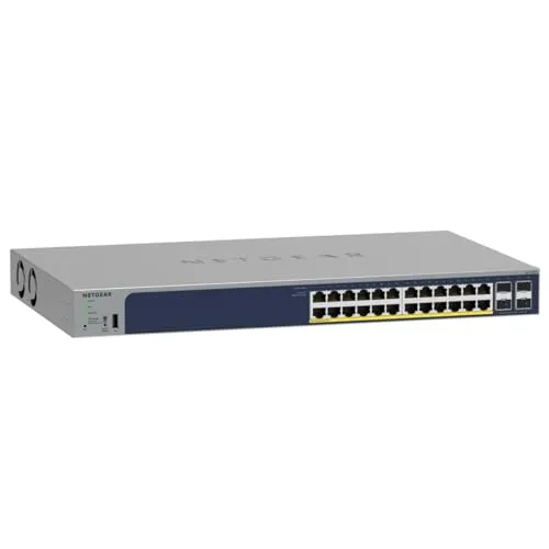 NETGEAR 28-Port PoE Gigabit Ethernet Smart Switch (GS728TP) - 24 PoE+ Anschlüsse mit 190 W Budget, verwaltete Steuerung und Cloud-Management für maximale Flexibilität