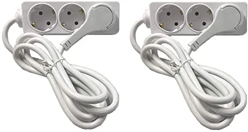DIW 3-Fach Steckdosenleiste mit flachem Winkelstecker, 2 Stück - Steckdosen & Zubehör, ideal für platzsparendes Aufladen mit 3m Kabel für mehr Flexibilität