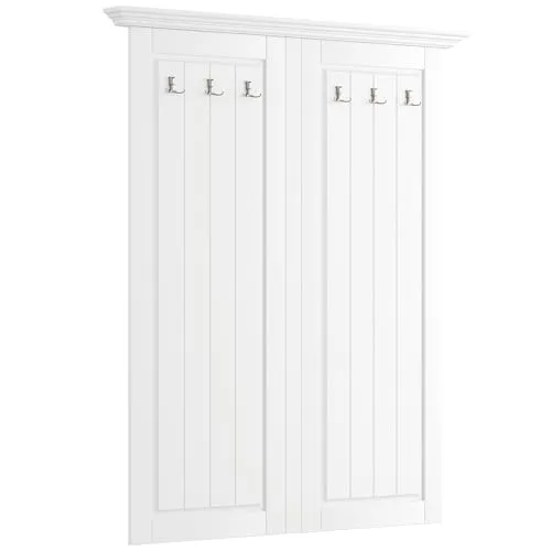 Lomadox Flur Garderobe Diele Paneel 108cm aus Massivholz in Weiß - Stylisches Garderobenpaneel aus massivem Kiefernholz in Weiß. Mit 6 stabilen Kleiderhaken bietet es funktionalen Stauraum und verleiht deinem Flur einen natürlichen Look.