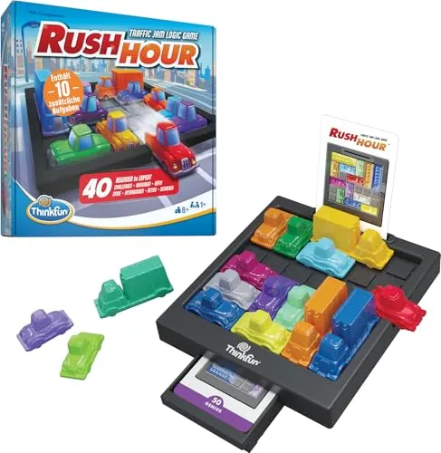 ThinkFun Rush Hour® - Das geniale Stauspiel - Gesellschaftsspiel für Kinder und Erwachsene ab 8 Jahren, mit 40 Aufgaben und 10 zusätzlichen Herausforderungen für spannenden Knobelspaß!