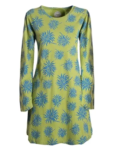 Vishes - Alternative Bekleidung - Langarm Damen Blumen-Tunika Shirt-Kleid Glockenärmel Baumwolle grün 40