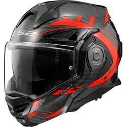 LS2 FF901 Advant X Future Carbon Klapphelm, schwarz-rot, Größe S - Motorradhelm mit 180° rotierendem Kinnbügel und kratzfestem, UV-beständigem Visier. Ideal für Sicherheit und Komfort auf jeder Fahrt.