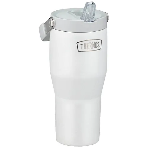 THERMOS Isolierbecher REFRESHING SERIES 850 ml - weiß, matt - Thermobehälter mit doppelwandigem Edelstahl, hält Getränke bis zu 6 Stunden kalt, ideal für unterwegs mit Flip-Strohhalm und bequemem Griff.