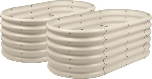 Abgerundete Hochbeete für den Garten – 120 cm x 60 cm x 45 cm – Elfenbein – 2er-Pack