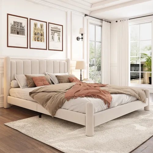 Flieks Polsterbett 180x200cm mit Lattenrost - Stylisches Jugendbett im nordischen Design mit weichem Samtbezug und stabilem Holzrahmen, ideal für Schlafzimmer oder Kinderzimmer. Maximale Tragfähigkeit von 300 kg.