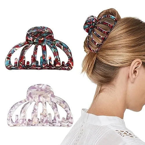 Shinowa Haarklammer Damen, 2 Stück Hair Claw Clips Haarspangen mit Bohemian Stil Rutschfeste Kieferklammern Klaue Frauen Haarklauenclips für Dickes Haar Dünnes Haar Zubehör, Bunt + Rosa