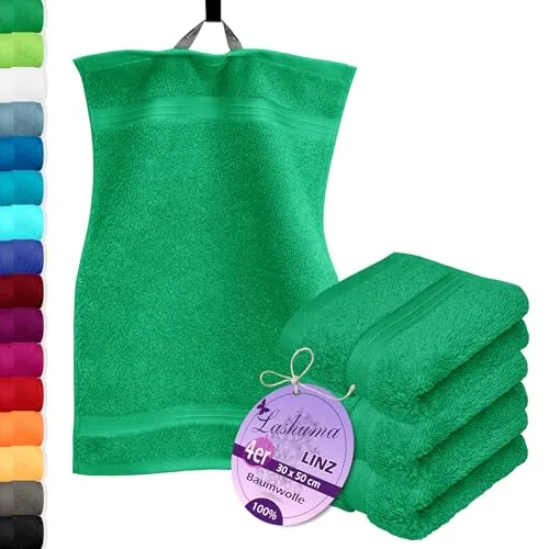 Lashuma 4er Handtuch Gästehandtuch Set 30x50 cm, Linz weiche Bad Gästetücher Grün - Forst