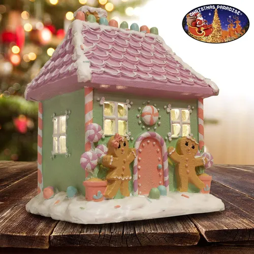 LED Lebkuchenhaus 21cm in lila mint – Weihnachtsdeko mit Timer - Diese festliche LED-Beleuchtung in Form eines Lebkuchenhauses bringt weihnachtlichen Glanz in jedes Zimmer. Ideal für die stimmungsvolle Dekoration und sorgt für eine gemütliche Atmosphäre.