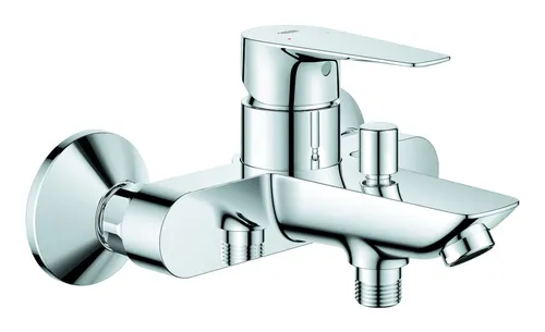 Grohe BauEdge Aufputz-Wannenmischer, Chrom, 168 mm Ausladung - Armaturen mit elegantem Design und hoher Funktionalität. Der Grohe BauEdge Wannenmischer bietet eine komfortable Bedienung mit Temperaturbegrenzer und ist ideal für moderne Badezimmer.
