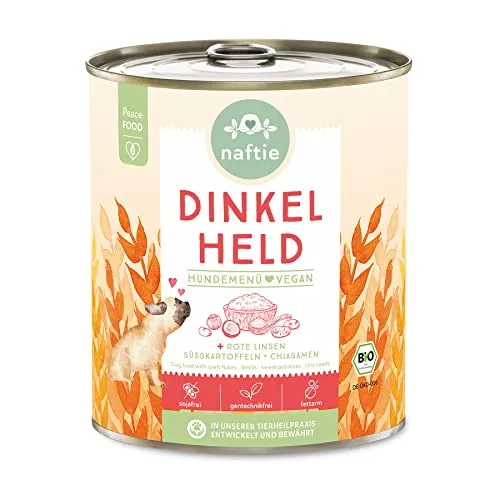 naftie veganes Hundefutter Bio Dinkel Held - Nassfutter Menü mit Dinkelflocken - purinarm - Diät-Futter - 800g