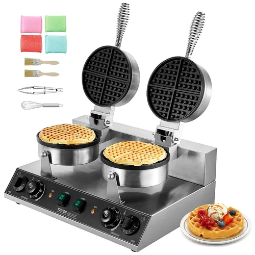 VEVOR Kommerzielles Waffeleisen - Doppelkopf 2460W für runde Waffeln, professionelle Qualität und schnelle Produktion, leicht zu reinigen und vielseitig einsetzbar