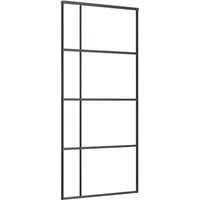 vidaXL Schiebetür ESG-Glas und Aluminium mattiert 90x205 cm Schwarz - Haustür mit elegantem Design, das Platz spart und Privatsphäre bietet. Stabiler Aluminiumrahmen und ESG-Glas sorgen für Sicherheit und Langlebigkeit.
