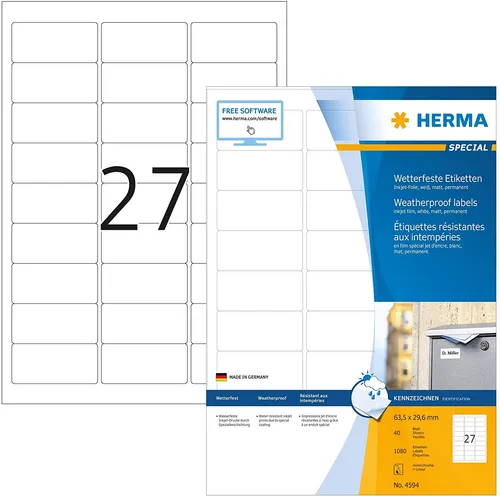 Herma Inkjet-Etiketten 4594, Special, wetterfest - Sonstige Etiketten, selbstklebend und hoch wischfest, ideal für Außenanwendungen mit garantierten wasserfesten Ausdrucken in Foto-Qualität.