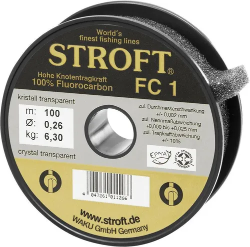 WAKU STROFT FC1 Fluorocarbon Schnur 100m - Nylon-Angelschnüre, extrem unsichtbar im Wasser und hohe Abriebfestigkeit für erfolgreiches Angeln.