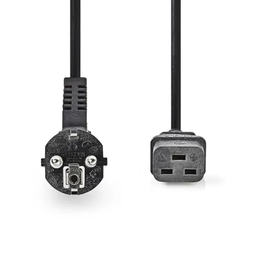 Nedis Stromkabel - Schutzkontaktstecker - IEC-320-C19 - Abgewinkelt - Gerade - Vernickelt - 2.00 m - Rund - PVC - Schwarz - Label