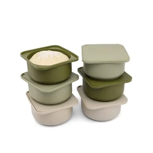 Babadoh Pizzateig-Proofing Silikonbehälter mit Deckel, Pizza-Zubehör, mehrfarbig, Grün (2 Teig, 2 Olive, 2 Salbei), Originalgröße (machen Sie 30,5 cm Pizza)