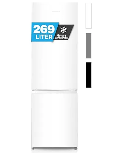 Heinrich´s HEINRICHS Kühlgefrierkombination 269 Liter, Kühlvolumen 198L, Gefrierfach 71L,LED Beleuchtung,Kühlschrank Türanschlag wechselbar, leise 39dB,große Tiefkühlboxen, 7 Temperaturstufen, (weiß)