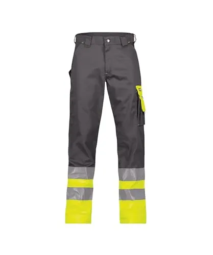 Omaha Warnschutzhose zementgrau/neongelb, Größe 46 - Arbeits- & Schutzkleidung mit 70 mm-Reflexstreifen für hohe Sichtbarkeit, ideal für sicheres Arbeiten bei schlechten Lichtverhältnissen.