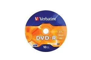DVD-R 16x 4.7GB 10P SP Matt Silver Wrap 43729 Verbatim 023942437291
