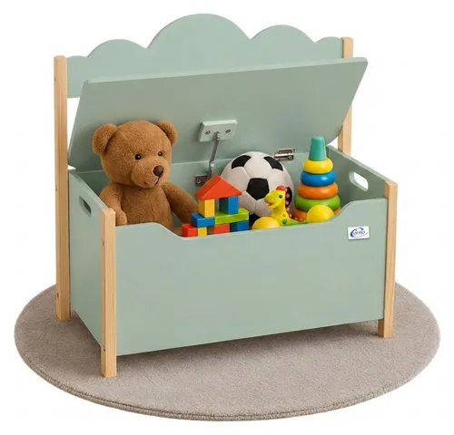 Coemo Spielzeugtruhe mit Sitzbank, Mintgrün, Holztruhe Trudi 60×26×55 cm