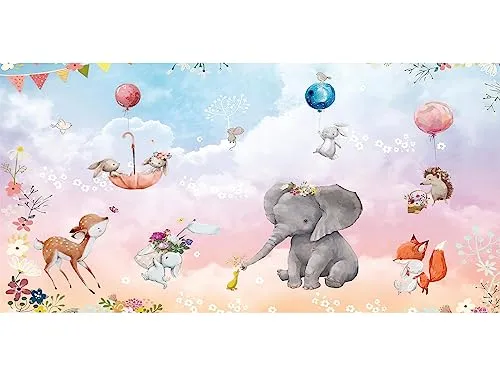 HUBDECO Schutzunterlage für den Schreibtisch - Tiere mit Luftballons - Mauspad 90x45 cm, langlebig, hitzebeständig und wasserfest. Schützt Ihren Schreibtisch vor Kratzern und Schäden und bietet eine rutschfeste Unterlage für müheloses Arbeiten.