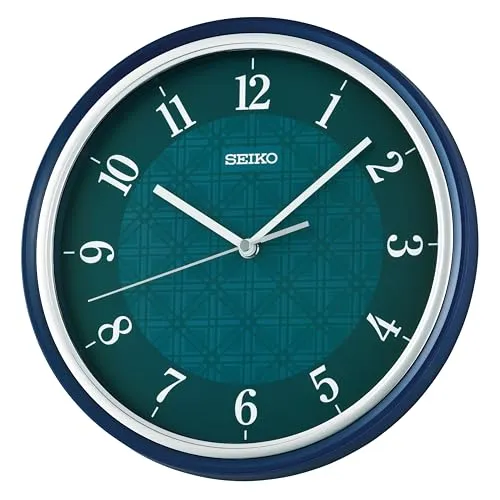 Seiko Wanduhr - Elegante Quarzuhr für jeden Raum - Wanduhren, stilvolle Quarzuhr mit analoger Anzeige und modernem blauen Design, perfekt für Küche, Wohnzimmer und Arbeitszimmer.