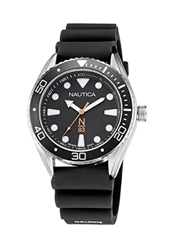 Nautica Men's Stainless Steel Quartz Silicone Strap, Black, 22 Casual Watch (Model: NAPFWF113)