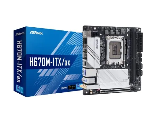 ASRock H670M-ITX/AX Mainboard - Kompakte ITX-Platine mit Wi-Fi 6 und Unterstützung für die neuesten Intel-Prozessoren, ideal für leistungsstarke Mini-PCs.