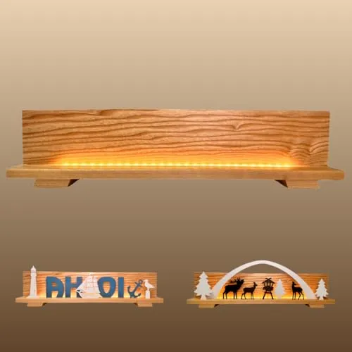 WEIGLA LED Dekosockel Erzgebirge – Holzsockel Esche Natur mit Beleuchtung - Vielseitiger LED-Dekosockel aus edlem Holz, ideal für kreative Winterdekoration. Kombinierbar mit WEIGLA Figurensets und sorgt für stimmungsvolle Beleuchtung in jedem Raum.