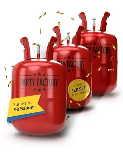 Party Factory Helium Ballongas für 30 Luftballons - Einwegflasche mit 0,2m³ Helium, ideal für Partys und Feierlichkeiten. Sicheres Aufblasen von Ballons bis 23cm, perfekt für kreative Deko!